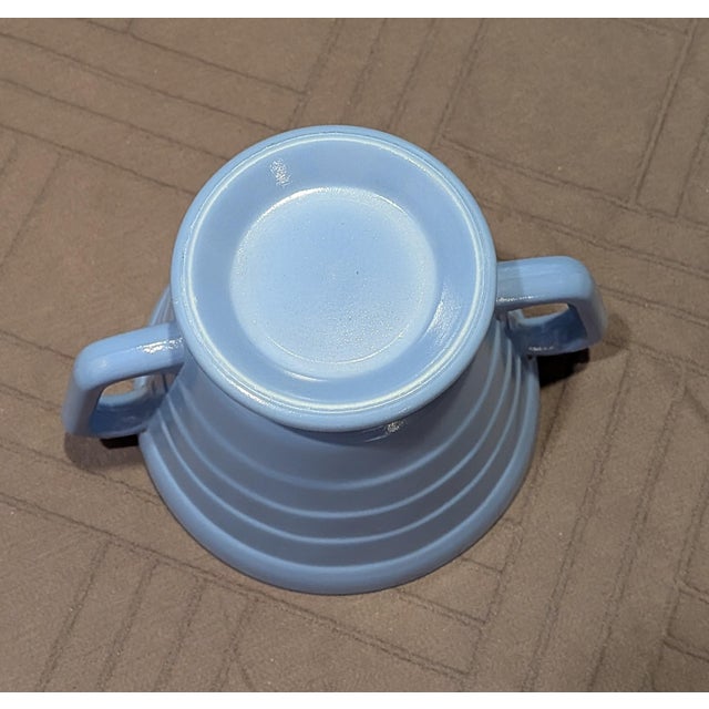 Mid-Century Modern Vintage 1940s Hazel-Atlas "Moderntone" Platonite Pastel Open Sugar Bowl - Pastel Blue For Sale - Image 3 of 5
