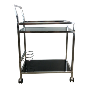 Postmodern Chrome and Black Glass Wheeled Bar Cart