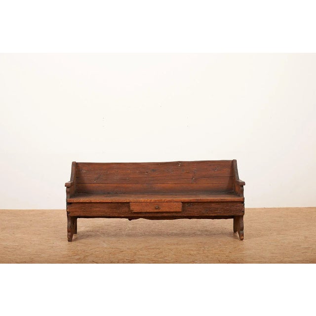 Antique Solid Wood Bench with Small Drawer, in Worn conditions. Designed before 1890