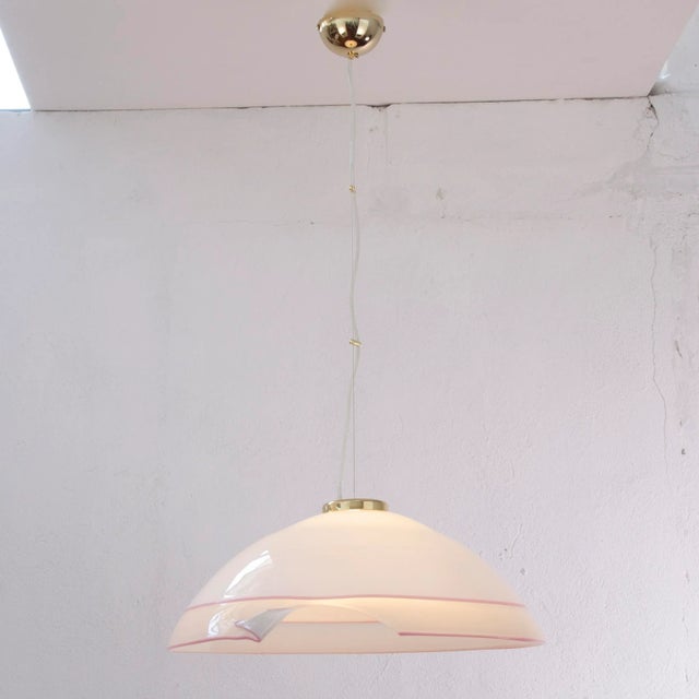 Large Italian Ceiling Lamp in White Murano Glass with Pink Gray Finishes, 1980s For Sale - Image 3 of 12
