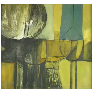 Large 1956 Abstract Expressionist Oil Painting on Canvas by R. Post
