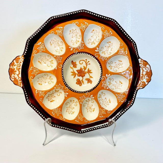1980s Vintage Boho Chic Arts & Crafts Rustic European Deviled Egg Serving Plate, Easter. For Sale - Image 4 of 14