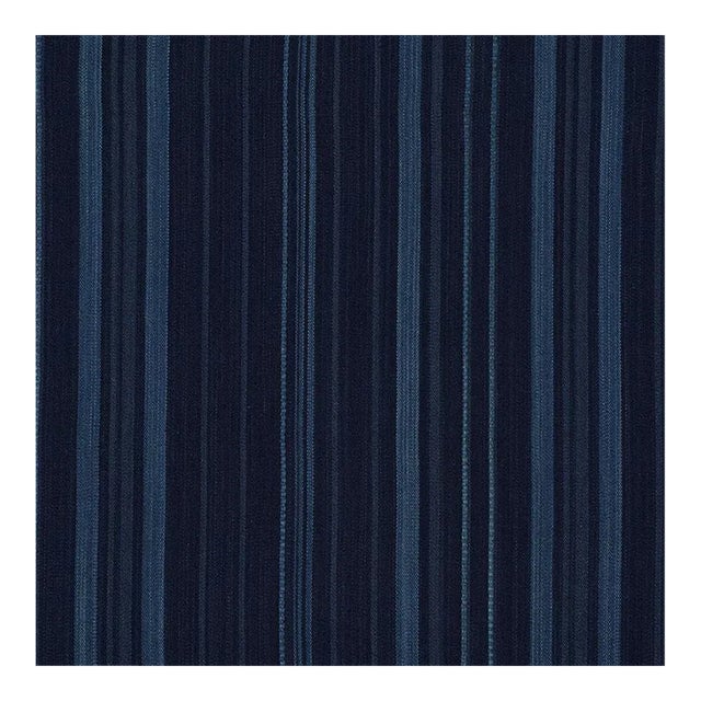 Sample - Schumacher Cajamarca Stripe Fabric in Indigo For Sale
