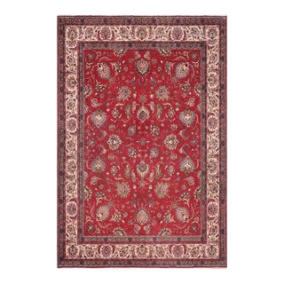 Vintage Retro Tabriz Red/Beige Wool Rug - 9'7'' X 12'9'' For Sale