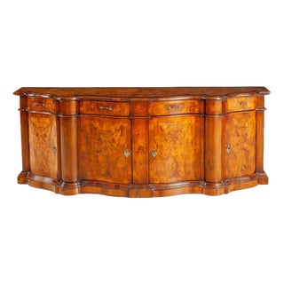 Handcrafted Italian Burl Wood Serpentine Sideboard For Sale