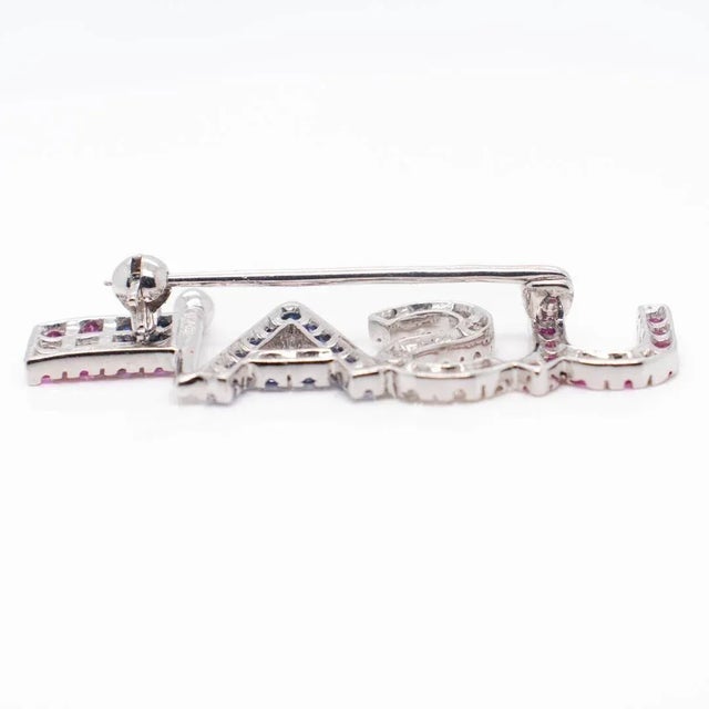 Vintage Patriotic 18k White Gold, Diamond, and Spinel Usa Flag Brooch or Pin For Sale - Image 10 of 11