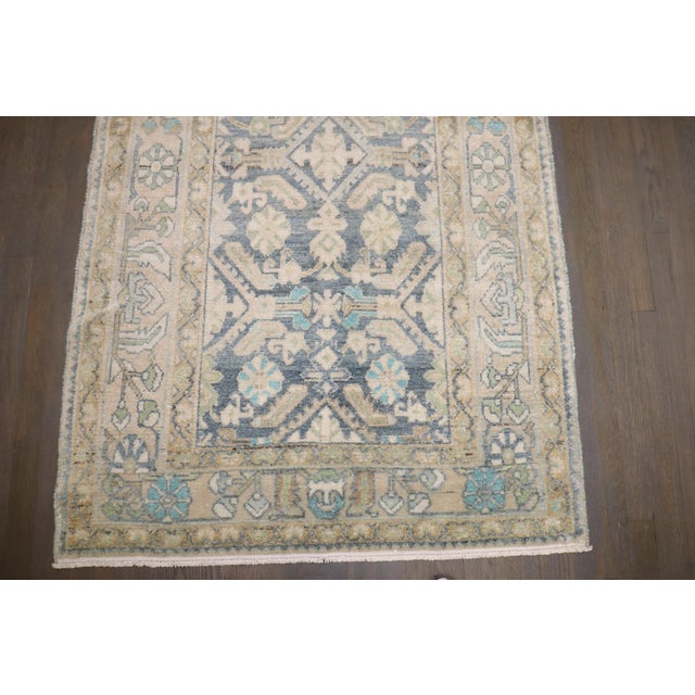 Long Hamedan Sky Blue Chartreuse Runner rug no. j5211 For Sale In New York - Image 6 of 9