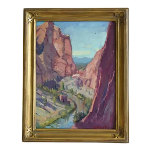 Silvio Silvestri, Listed Artist Canyon Mountains & River Landscape Oil Painting Including Antiqued Gold Frame