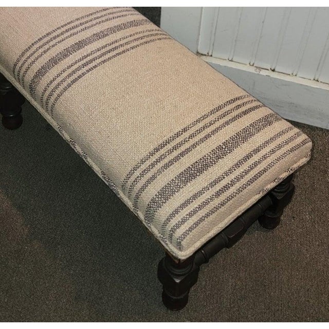 hand made carved wooden prayer bench with 19thc Linen fabric.