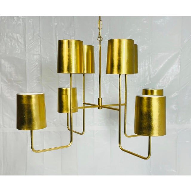 Transitional Visual Comfort Barbara Barry “Go Lightly” 8-Light Gold Leaf Chandelier For Sale - Image 3 of 15