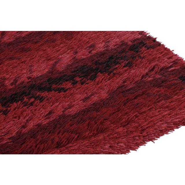 Traditional Vintage Swedish Rya Rug, Bold Scandinavian Strips in Rich Red - Rug & Kilim For Sale - Image 3 of 7