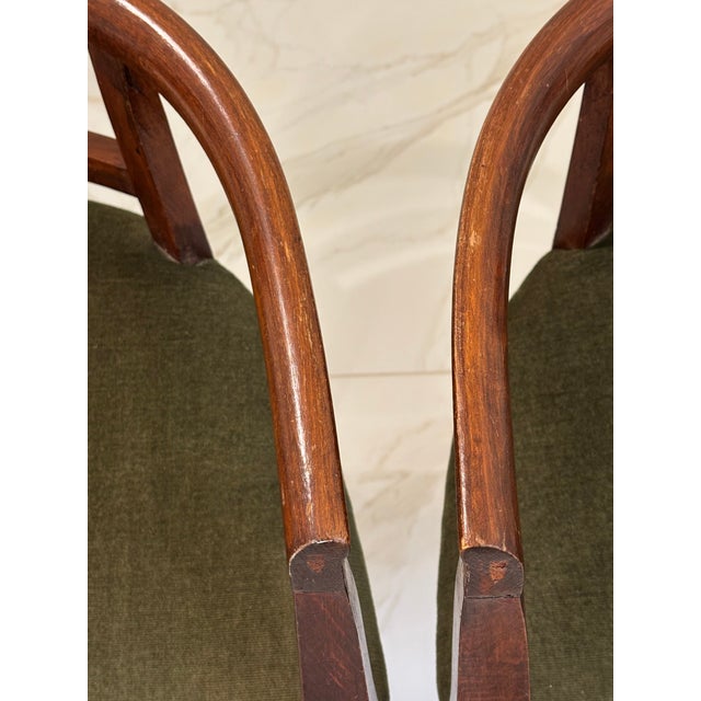 Petite Scale Mid-Century Italian Walnut Horseshoe Rail Back Armchairs - A Pair For Sale - Image 13 of 18