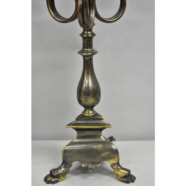Late 20th Century Late 20th Century Frederick Cooper French Empire Brass Patina Trumpet Candelabra Table Lamp Pair For Sale - Image 5 of 12