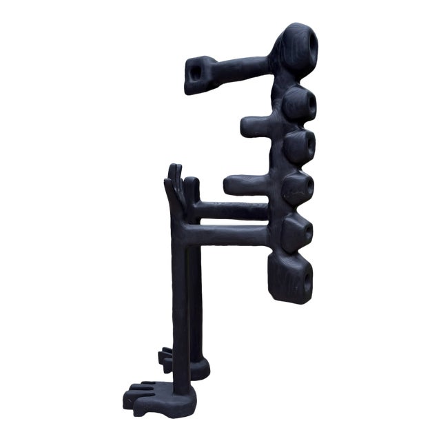 Sculptural Wood Floor Piece by Casey McCafferty – Blackened Organic Form With Carved Protrusions For Sale