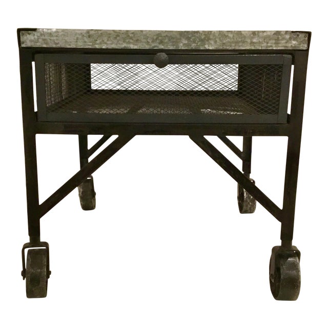 Industrial Modern End Table On Wheels Chairish