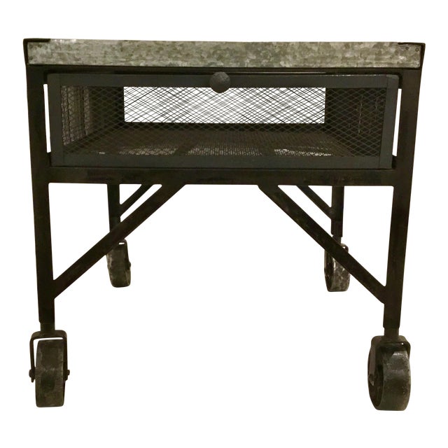 Industrial Modern End Table on Wheels For Sale