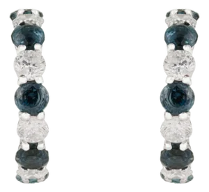 Modern Round Blue Sapphire & Diamond Half Hoop Earrings in 14k White Gold- A Pair