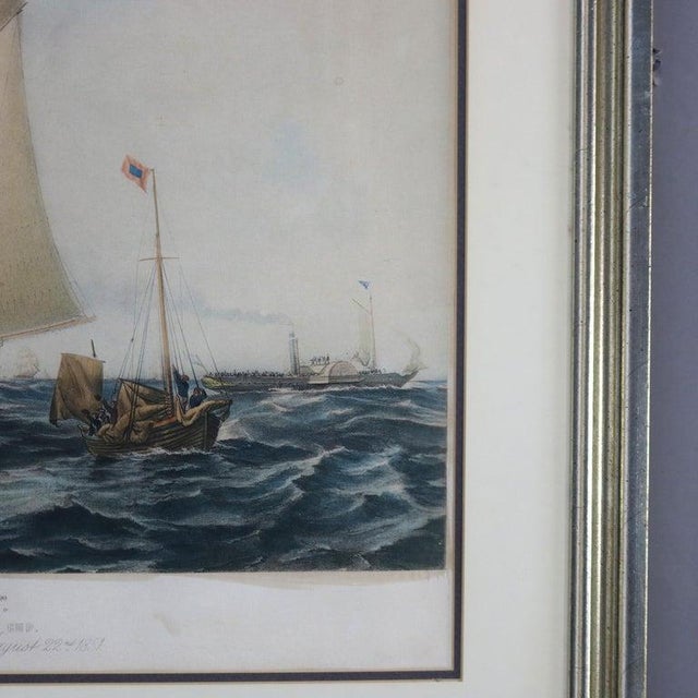 Paper Antique Seascape Print of “The America” Winner of the Cowes Club Cup C1851 For Sale - Image 7 of 18