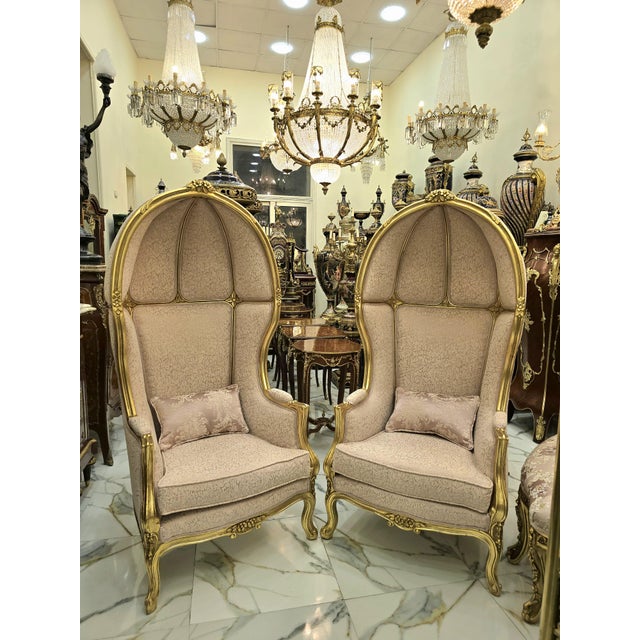 French Balloon Chair French Style Dark Beige Set For Sale - Image 3 of 3