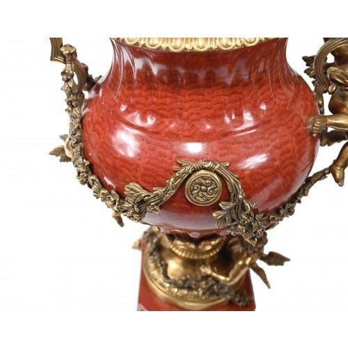 French Porcelain Ormolu Cherub Urns, Set of 2 For Sale - Image 3 of 13