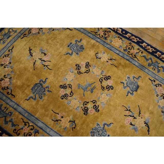 1980s 1980s Gold Medallion Floral Vintage Chinese Silk Carpet 4'1'' X 6'2" Pile Knotted Rug For Sale - Image 5 of 9