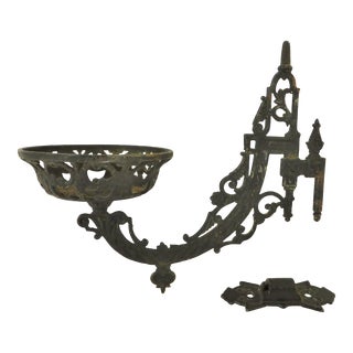 Vintage Mid Century Ornate Black Cast Iron Swing Arm Candle Sconce With Bracket For Sale