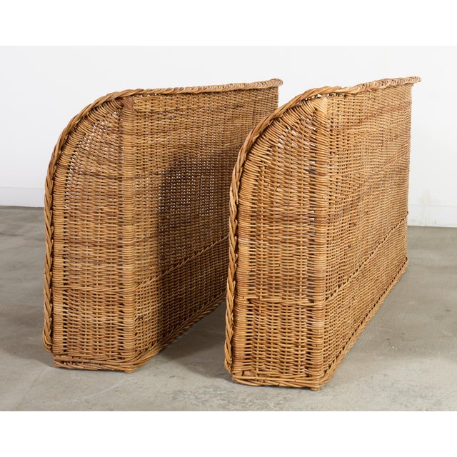 Pair of Organic Modern Woven Rattan Wicker Wingback Headboards For Sale - Image 9 of 17