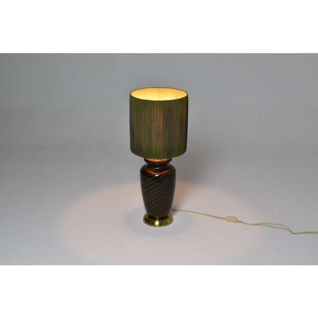 Green 1970's Italian Green Mid-Century Murano Table Lamp by Tommaso Barbi For Sale - Image 8 of 9
