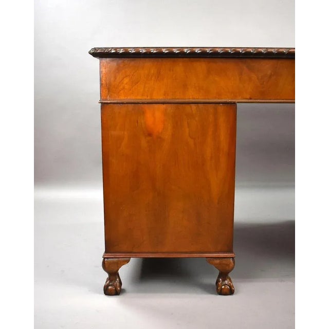 Brown Vintage Burr Walnut Pedestal Desk, 1920 For Sale - Image 8 of 12