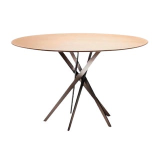 IKI Table with Bronze Lacquered Base & Oak Veneer Top by Marco Zanuso Jr. for Adentro For Sale