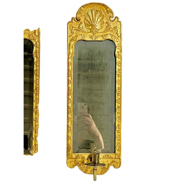 Mid 20th Century Pair of Italian Rococo Style Giltwood Mirrored Candle Sconces For Sale - Image 5 of 18