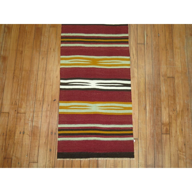 Mid 20th Century Striped Turkish Narrow Kilim Runner 1'9'' X 8'6'' For Sale - Image 4 of 5