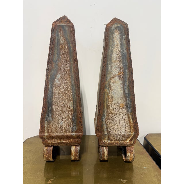 Pair, Vintage Distressed Tole Obelisk Form Sculptures For Sale In Providence - Image 6 of 8
