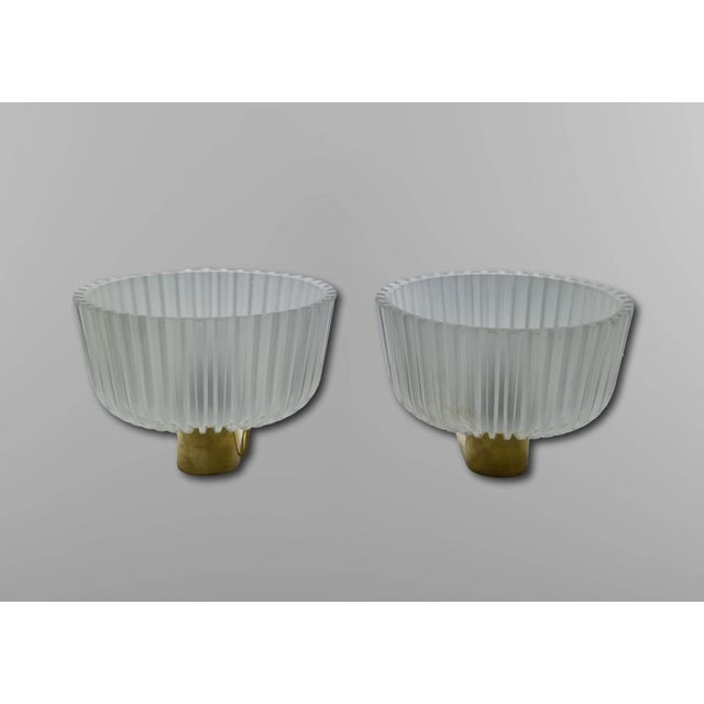 Brass and Glass Wall Lamps by Archimede Seguso for Seguso, Italy, 1940s, Set of 2 For Sale - Image 4 of 11