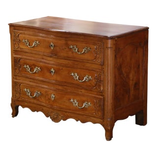 18th Century French Louis XV Carved Elm and Chestnut Three-Drawer Commode Chest For Sale
