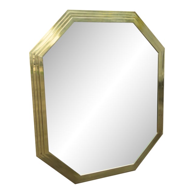 Willy Rizzo Italy 1970s Large Brass Octagon Wall Mirror 6455 For Sale