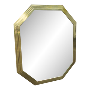 Willy Rizzo Italy 1970s Large Brass Octagon Wall Mirror 6455