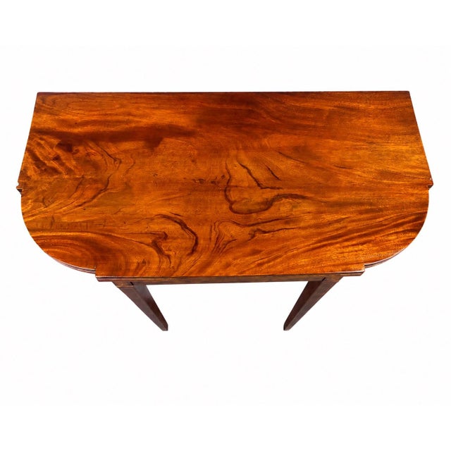 American Early 19th Century Mahogany Demi Lune Shape Fold-Over Card Table With Mahogany Veneers For Sale - Image 3 of 7