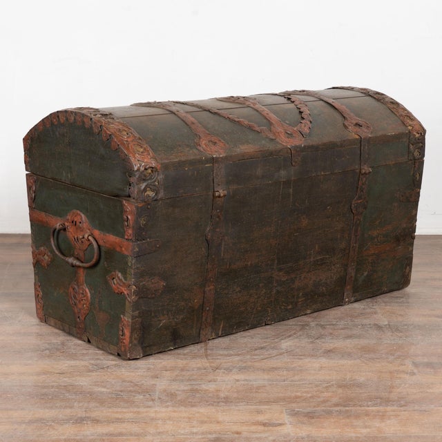 Large Swedish Oak Trunk With Original Green Painted Finish, Dated 1785 For Sale - Image 18 of 18