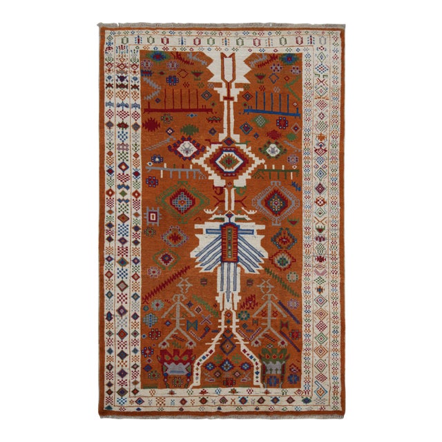 2010s Rug & Kilim’s Oushak Style Rug in Orange and White With Geometric Patterns For Sale