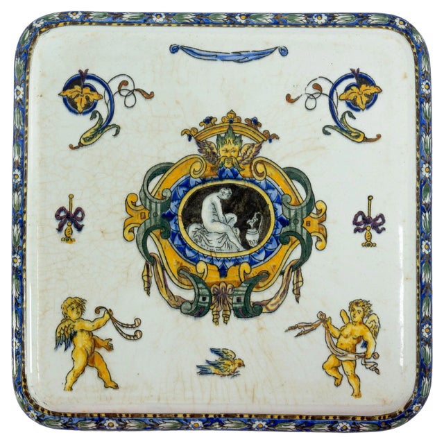Antique French Coaster in Porcelain from Gien For Sale