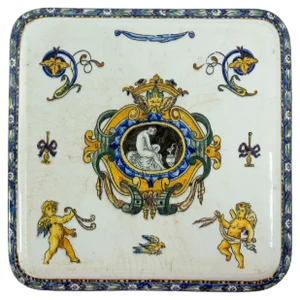Antique French Coaster in Porcelain from Gien