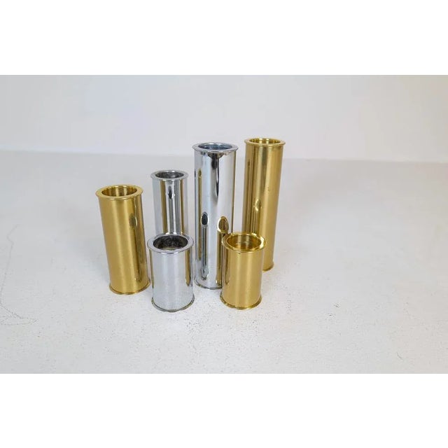 1970s Swedish Modern Candelholders in Brass and Steel by Staffan Englesson, 1970s, Set of 6 For Sale - Image 5 of 11