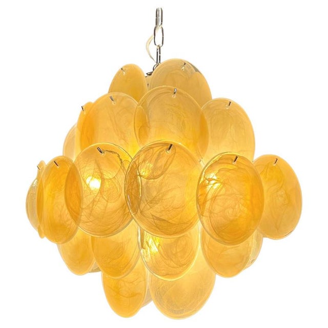 Orange Italian Murano Glass Disc Chandeliers, 1990, Set of 2 For Sale - Image 8 of 18