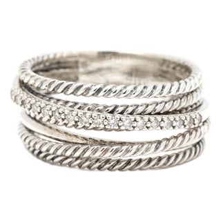 David Yurman Diamond Crossover Band Ring, Sterling Silver, Ring Size 9.5 For Sale