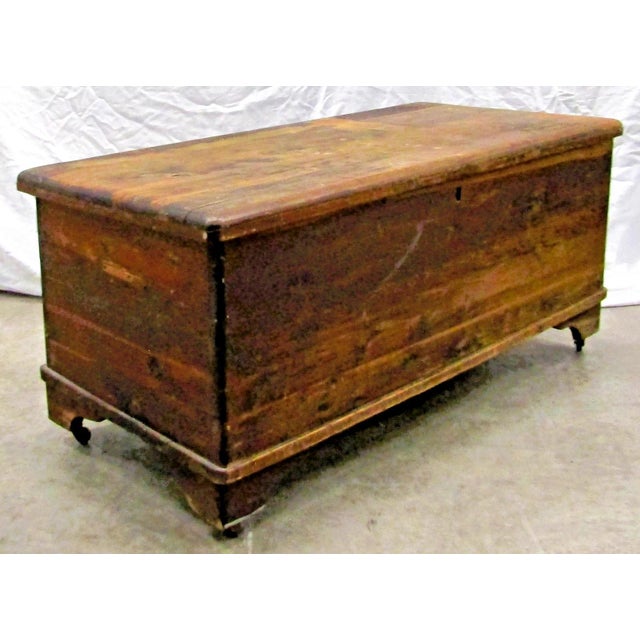 Brown 19th Century Early American Style Cedar Constructed Trunk Blanket Chest Castors For Sale - Image 8 of 16