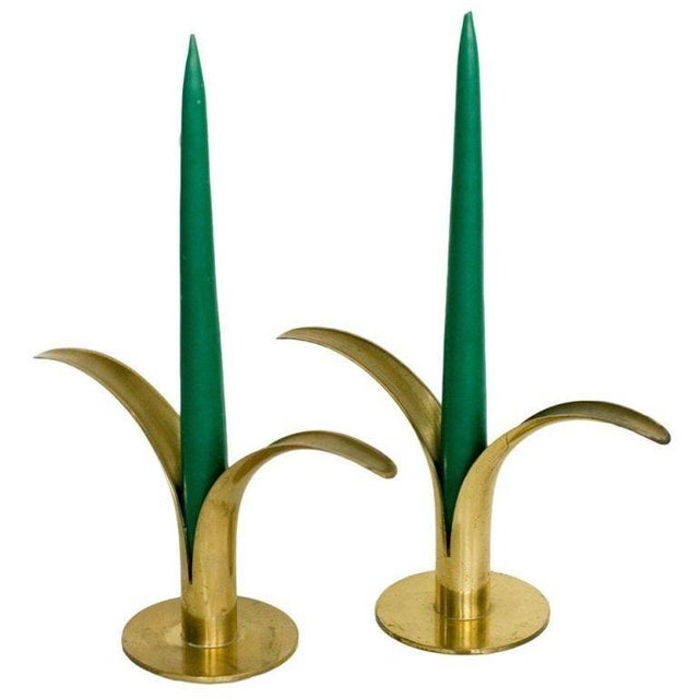 Mid-Century Modern 19MCM "Lily" Brass Candlestick Holders by Ivar Ålenius Björk for Ystad-Metall For Sale - Image 3 of 4