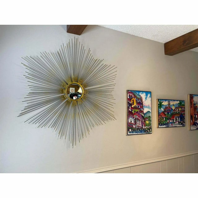 Large Mid 20th Century Chaty Vallauris Style Metal Sunburst Wall Mirror For Sale - Image 11 of 12