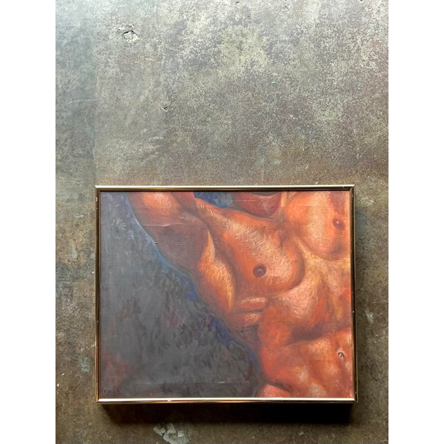 Late 20th Century Vintage Boho Original Oil Canvas of Male Torso For Sale - Image 5 of 5