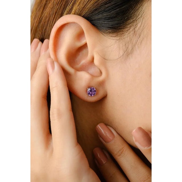 Modern Round Cut Amethyst Stud Earrings - 2 Pieces For Sale - Image 3 of 6